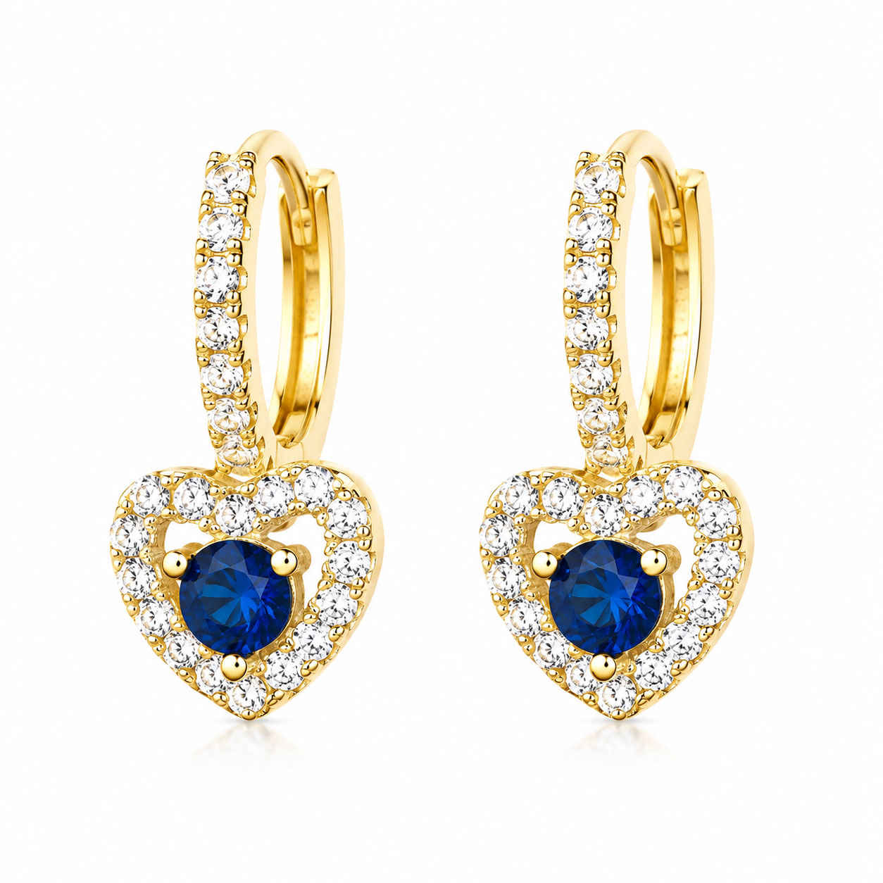 Orecchini in argento placcato oro. Cerchietto con cuore spinel # 113 - aMarty