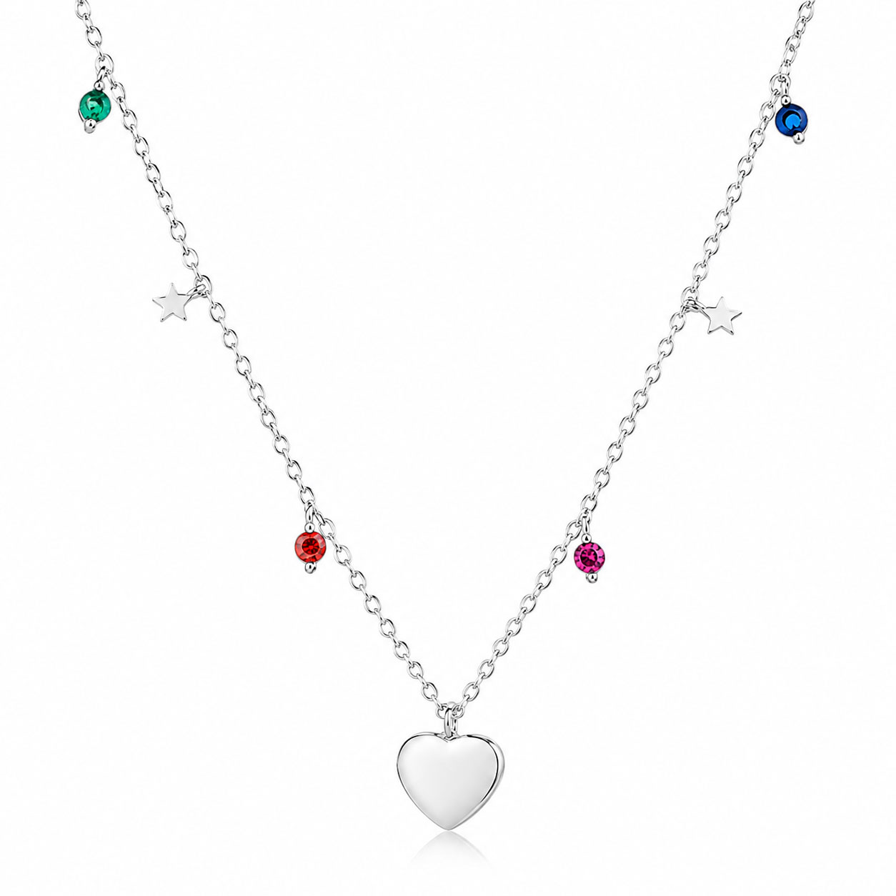 Collana in argento rodiato. Pendentecuore lucido e zirconi multicolor - aMarty