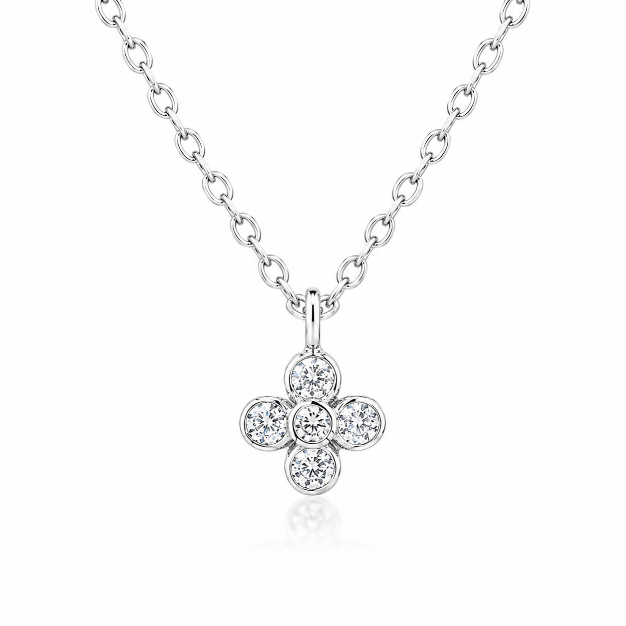 Collana in argento rodiato. Pendente fiore con zirconi bianchi - aMarty