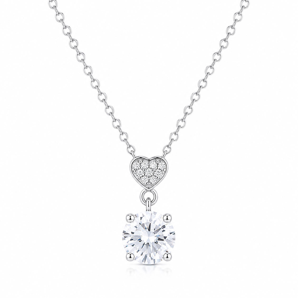 Collana in argento rodiato. Pendente cuore pave e zircone - aMarty